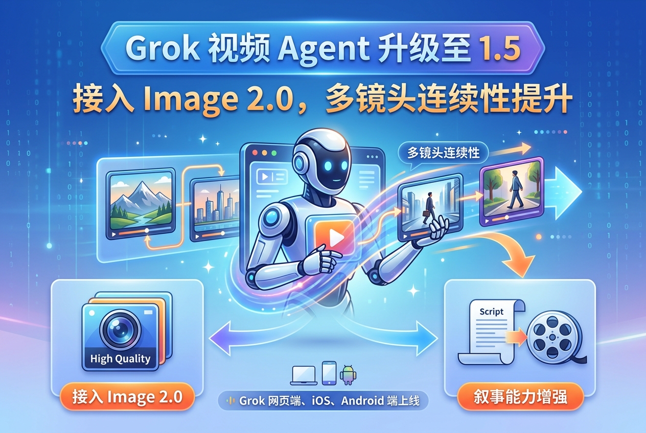 Grok 视频 Agent 升级至 1.5:接入 Image 2.0,多镜头连续性提升