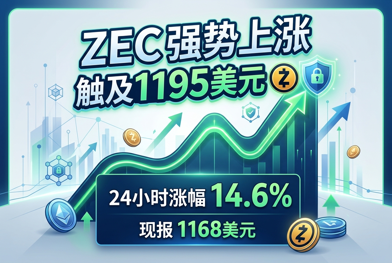 ZEC强势上涨触及1195美元，24小时涨幅14.6%