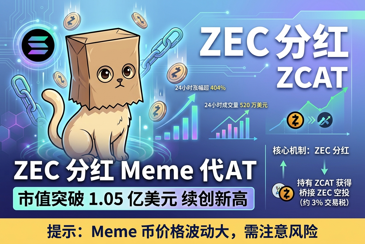 ZEC 分红 Meme 代币 ZCAT 市值突破 1.05 亿美元,续创新高
