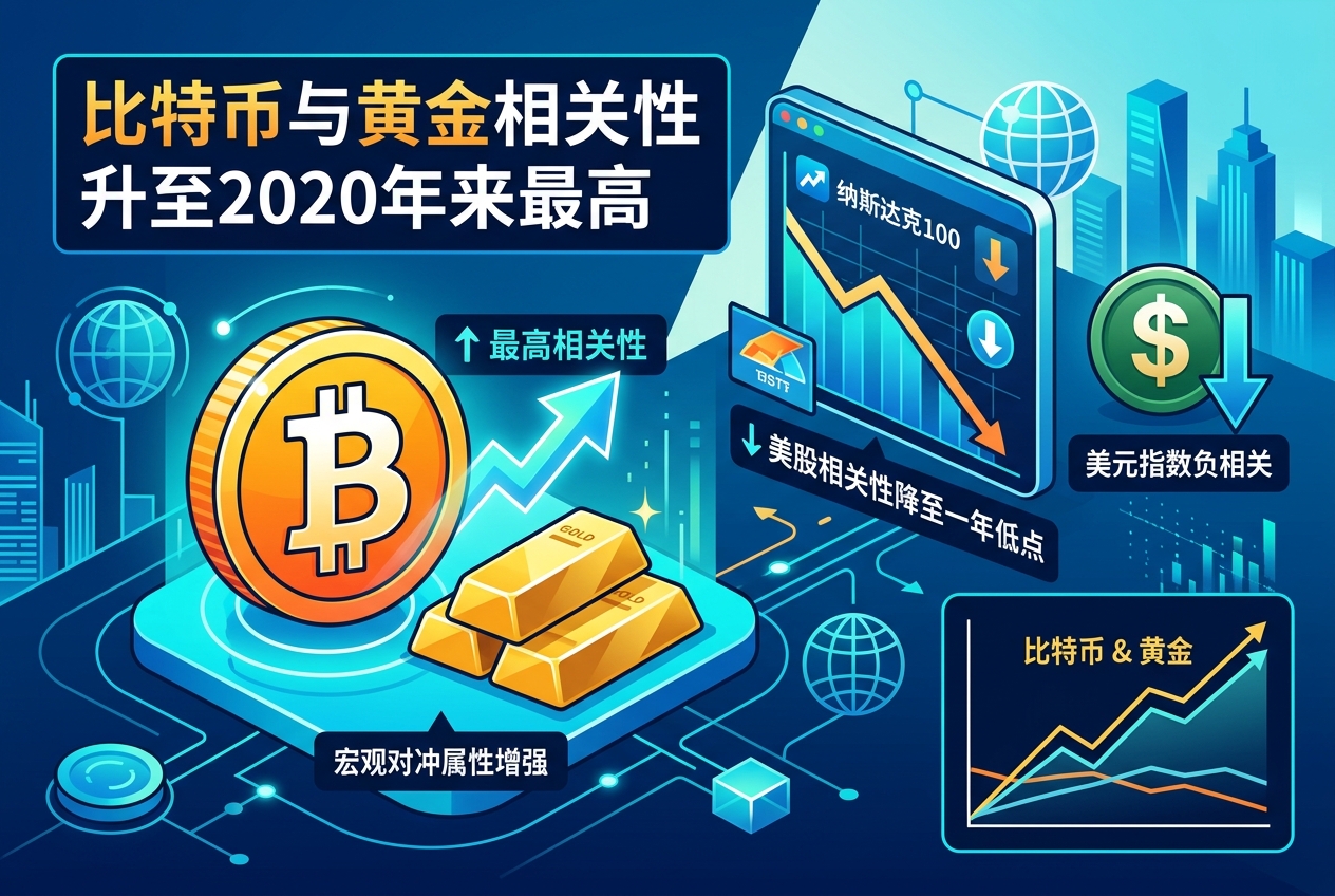 Bitwise:比特币与黄金相关性升至2020年以来最高,与美股相关性降至一年低点