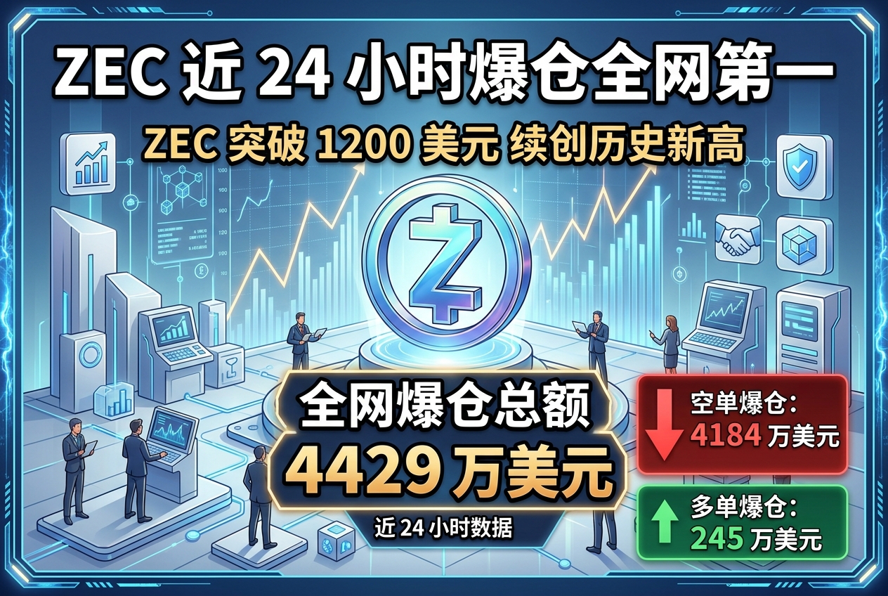 ZEC 近 24 小时爆仓超 4400 万美元,位居全网第一