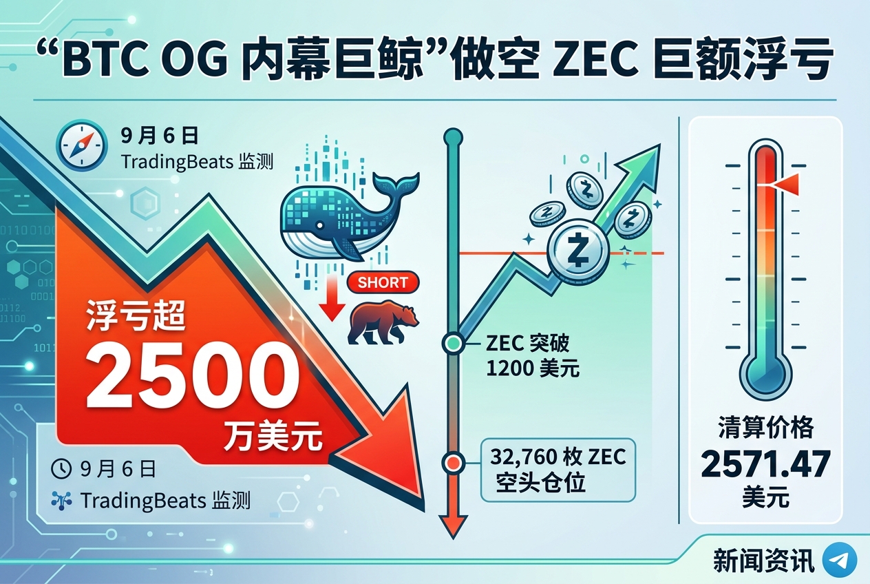 “BTC OG 内幕巨鲸”做空 ZEC 浮亏超 2500 万美元