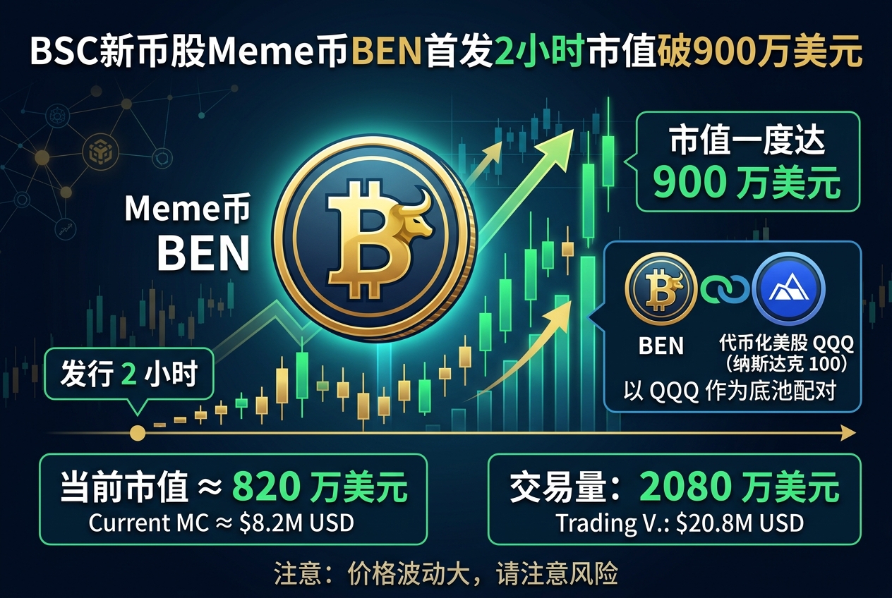 BSC 链新币股 Meme 币 BEN 发行 2 小时市值一度达 900 万美元