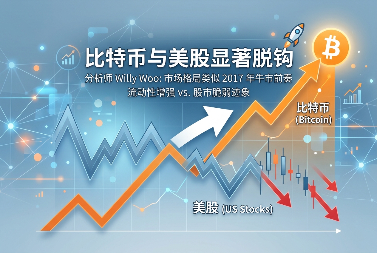 Willy Woo：比特币与美股正显著脱钩，类似2017年比特币牛市前奏