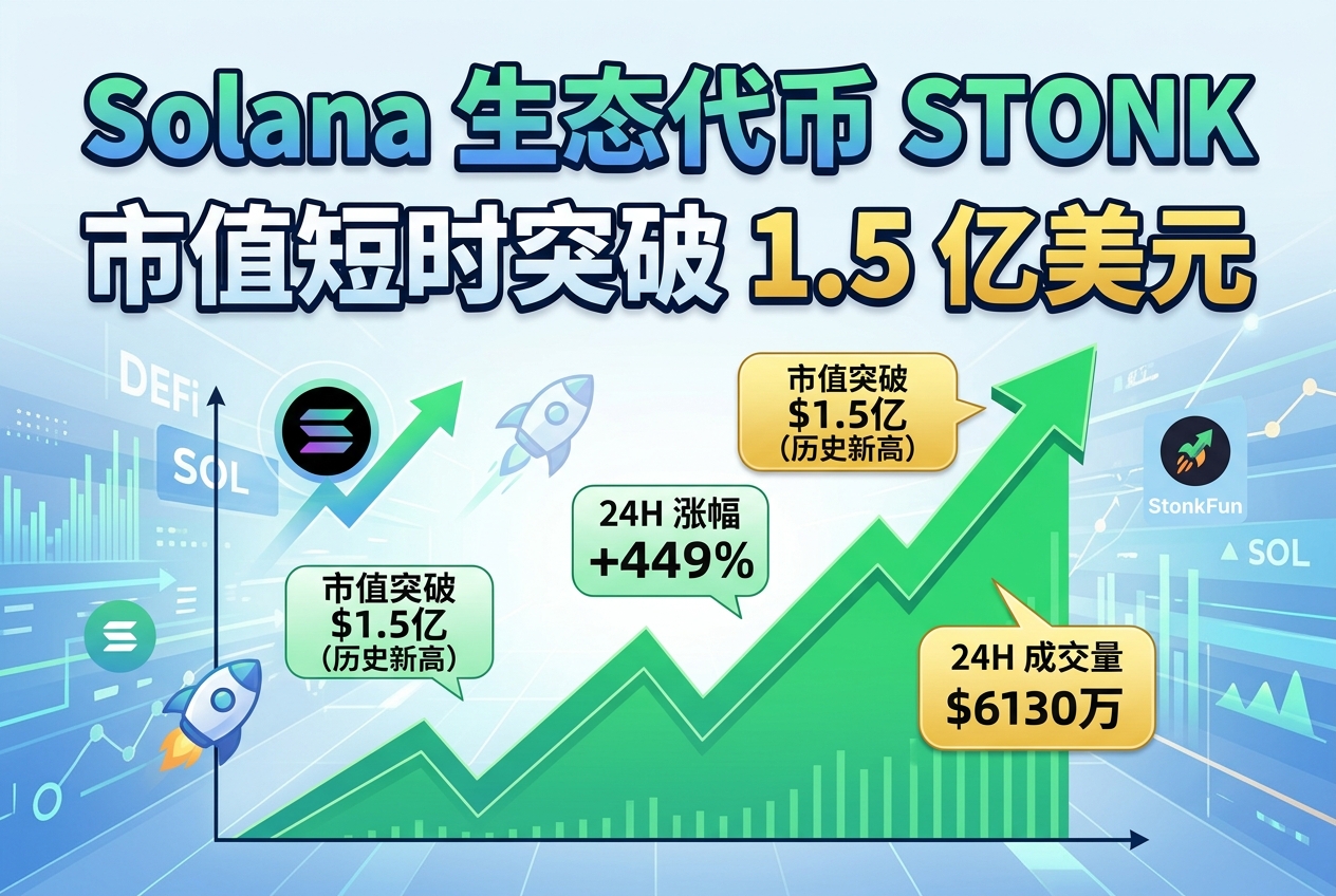 Solana 生态代币 STONK 市值短时突破 1.5 亿美元