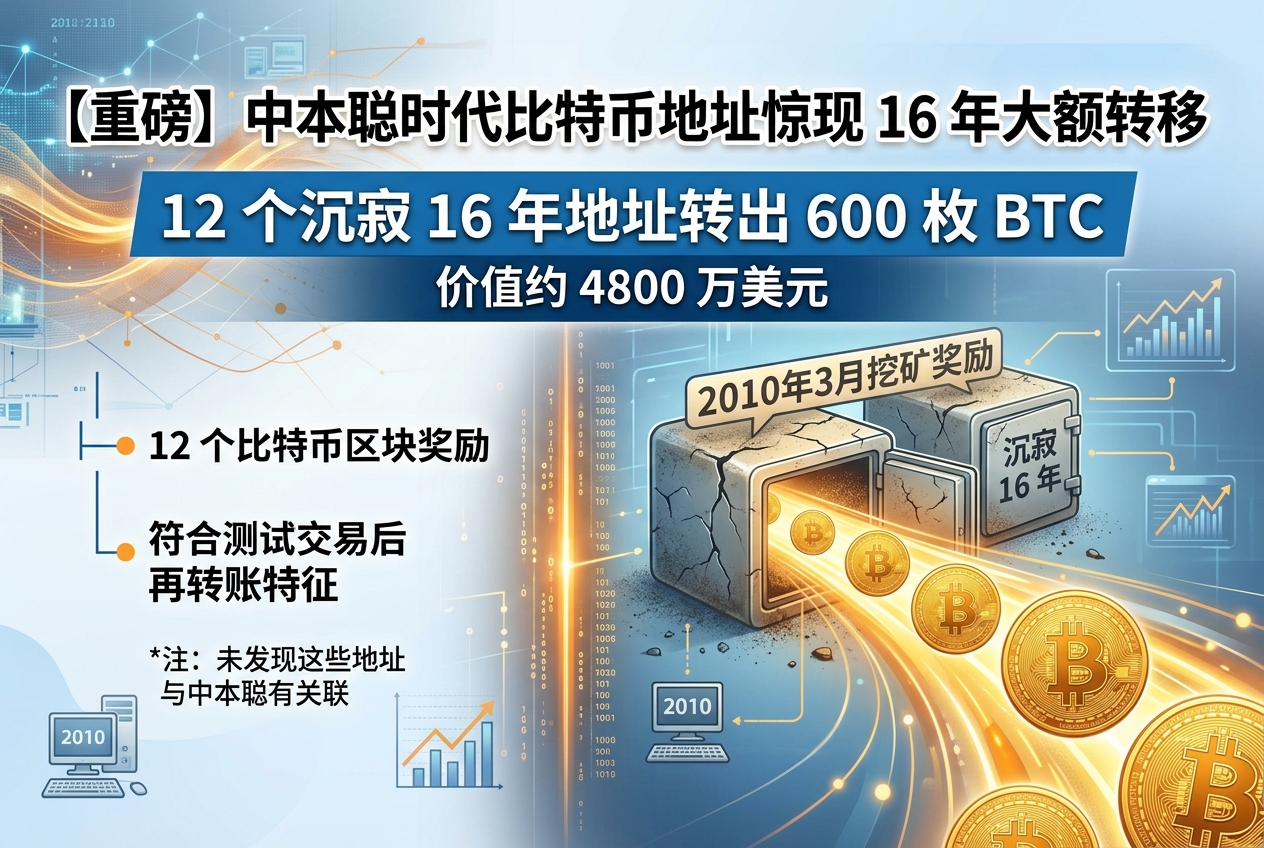 中本聪时代比特币地址沉寂 16 年后转移 600 枚 BTC