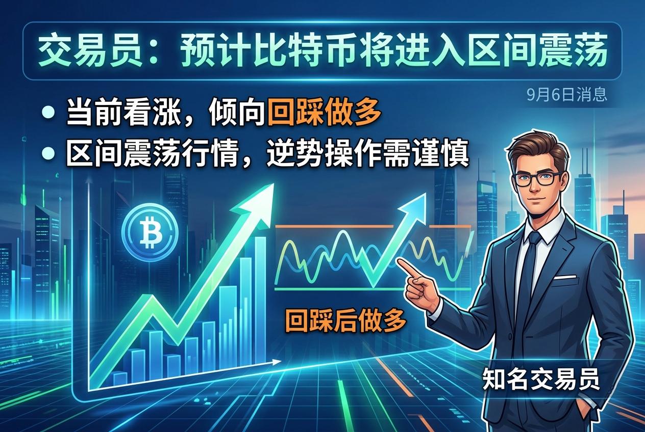知名交易员:预计比特币将进入区间震荡,倾向于回踩后做多
