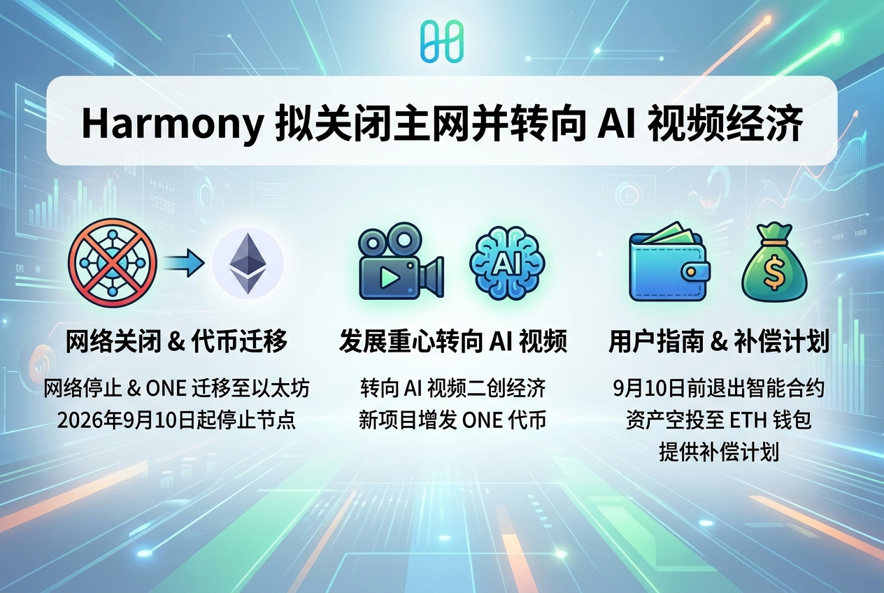 Harmony 拟关闭主网并将 ONE 迁移至以太坊，转向 AI 视频二创经济