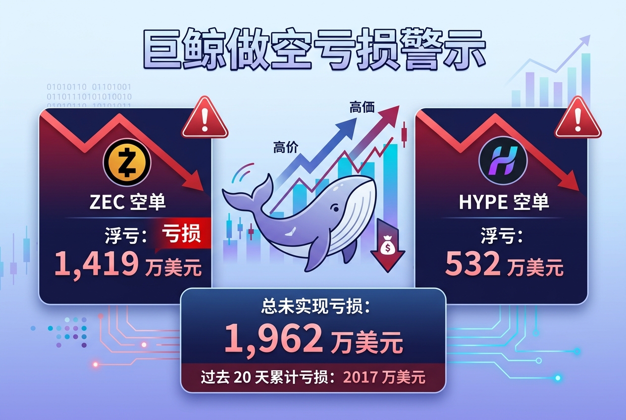 链上动态:某巨鲸做空 ZEC 和 HYPE,浮亏近 2000 万美元