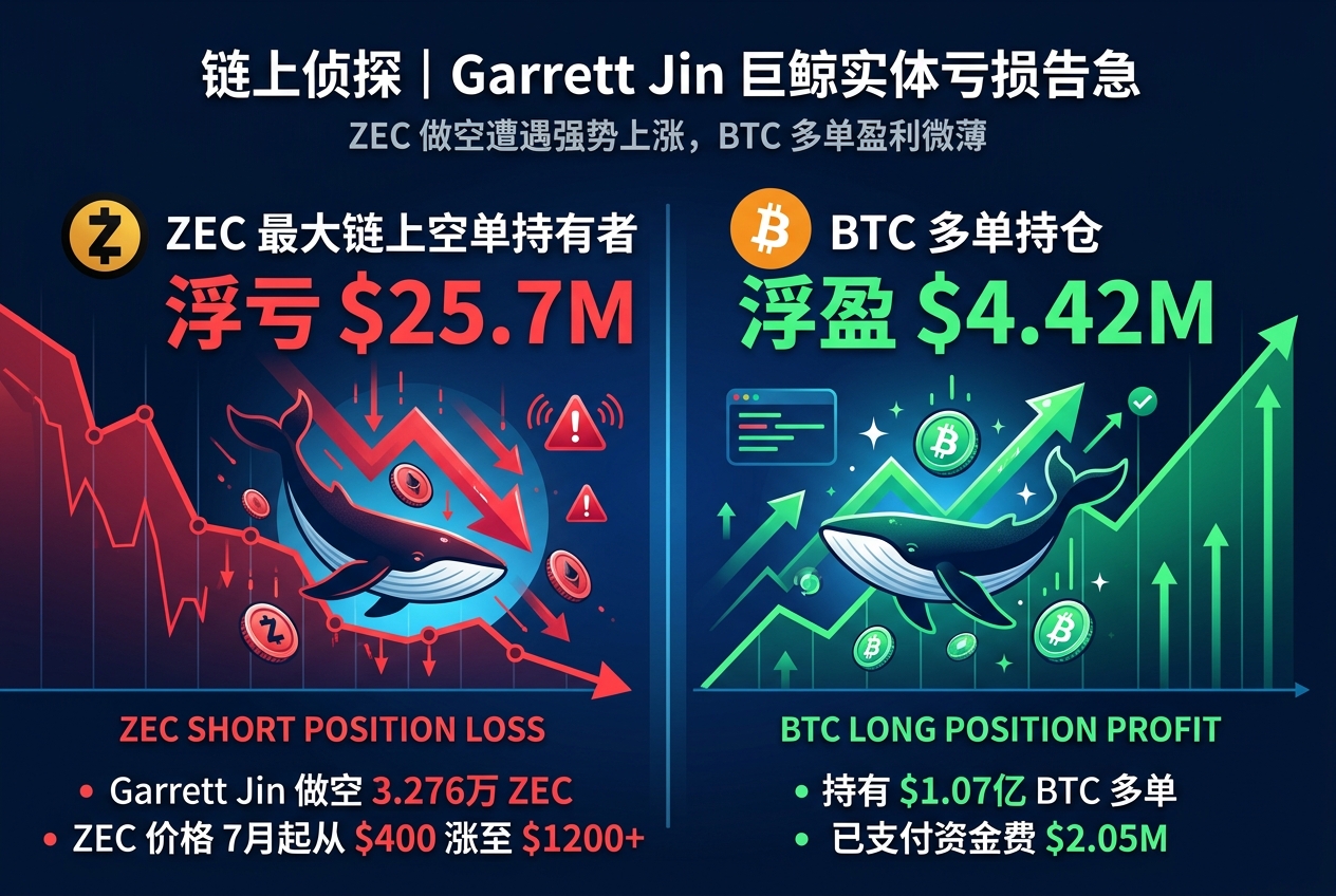 链上侦探｜ZEC强势，最大链上空单持有者 Garrett Jin 已浮亏 2570 万美元