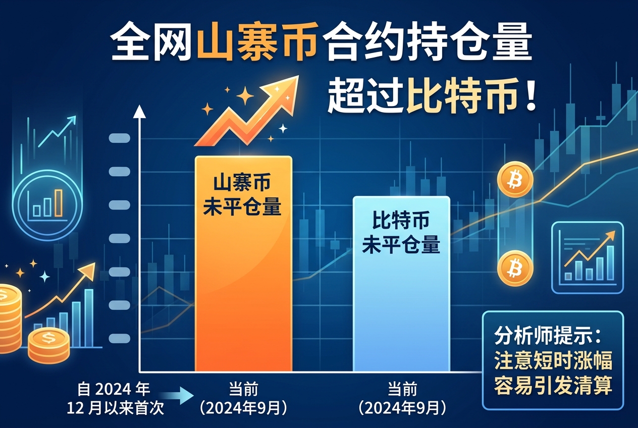 全网山寨币合约持仓量超过比特币,为 2024 年 12 月以来首次