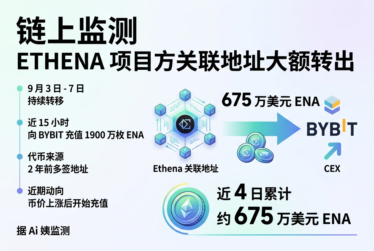 链上监测:Ethena 项目方关联地址近 4 日向 CEX 转入约 675 万美元 ENA