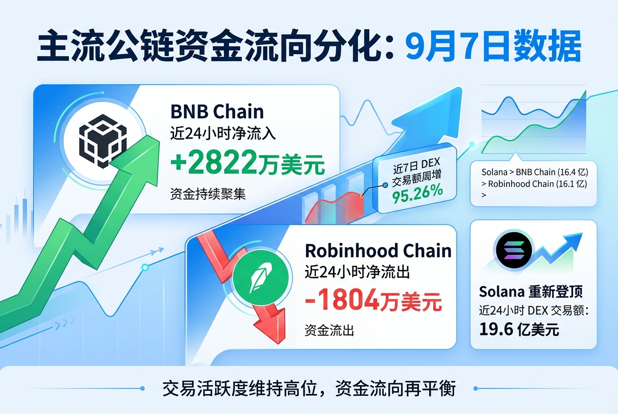 周末主流公链资金流向分化：BNB Chain 净流入，Robinhood Chain 出现资金流出