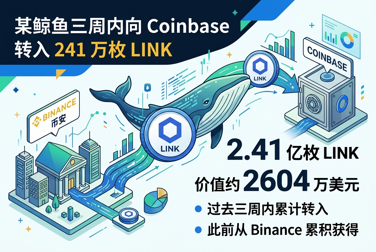 某鲸鱼三周内向 Coinbase 转入 241 万枚 LINK