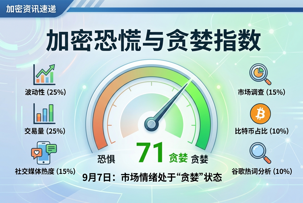加密恐慌与贪婪指数升至 71，市场仍处于“贪婪”状态