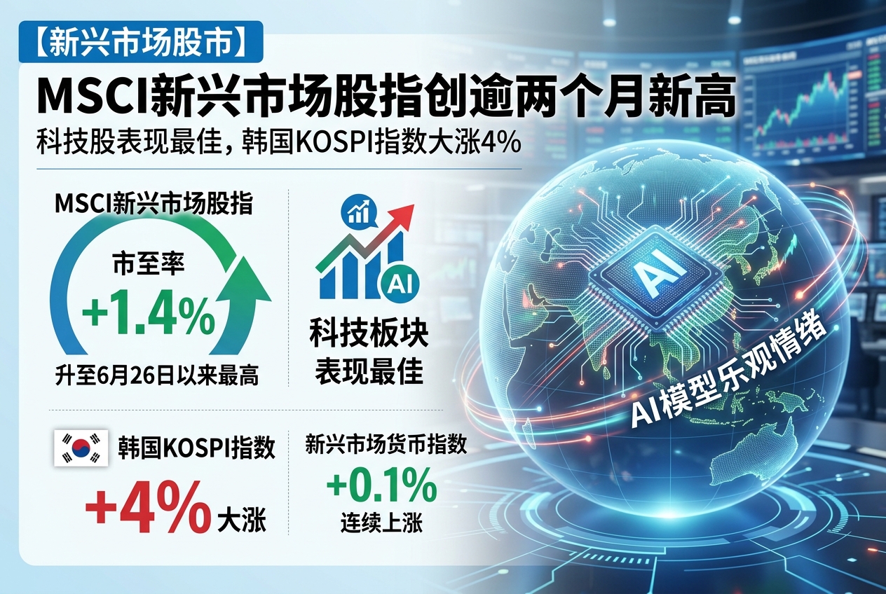 MSCI新兴市场股票指数创逾两个月新高,科技股表现最佳