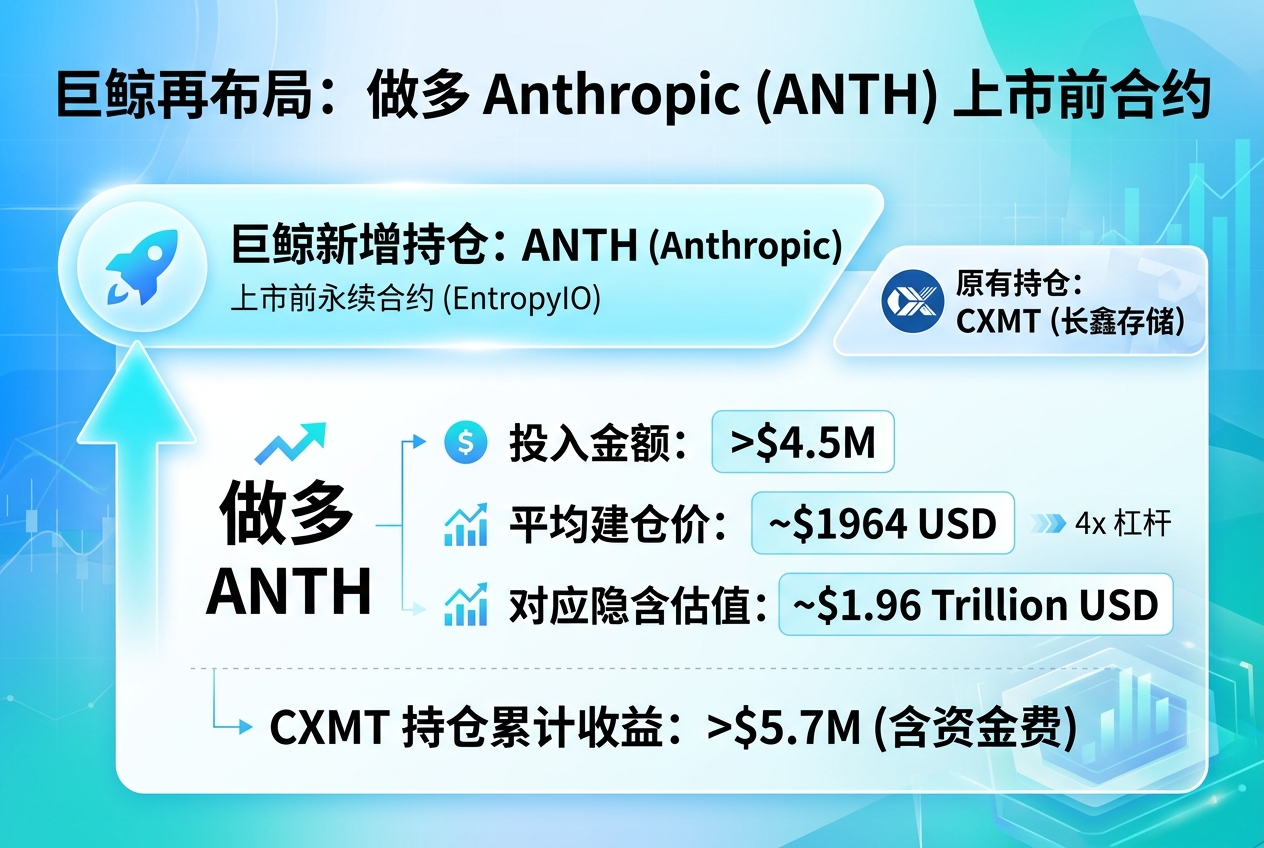 长鑫存储多头巨鲸再布局,做多 Anthropic 上市前永续合约 ANTH