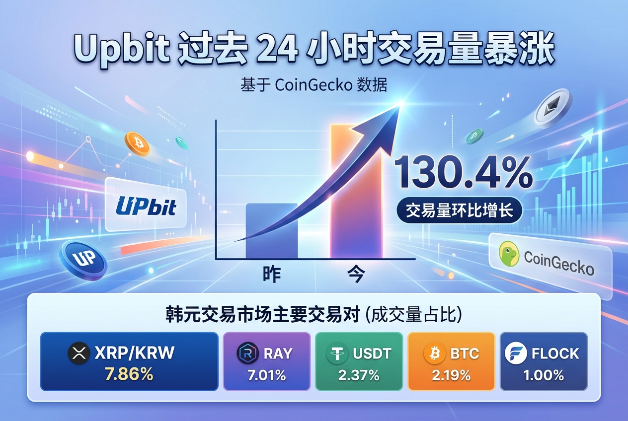 Upbit 过去 24 小时交易量环比增长 130.4%