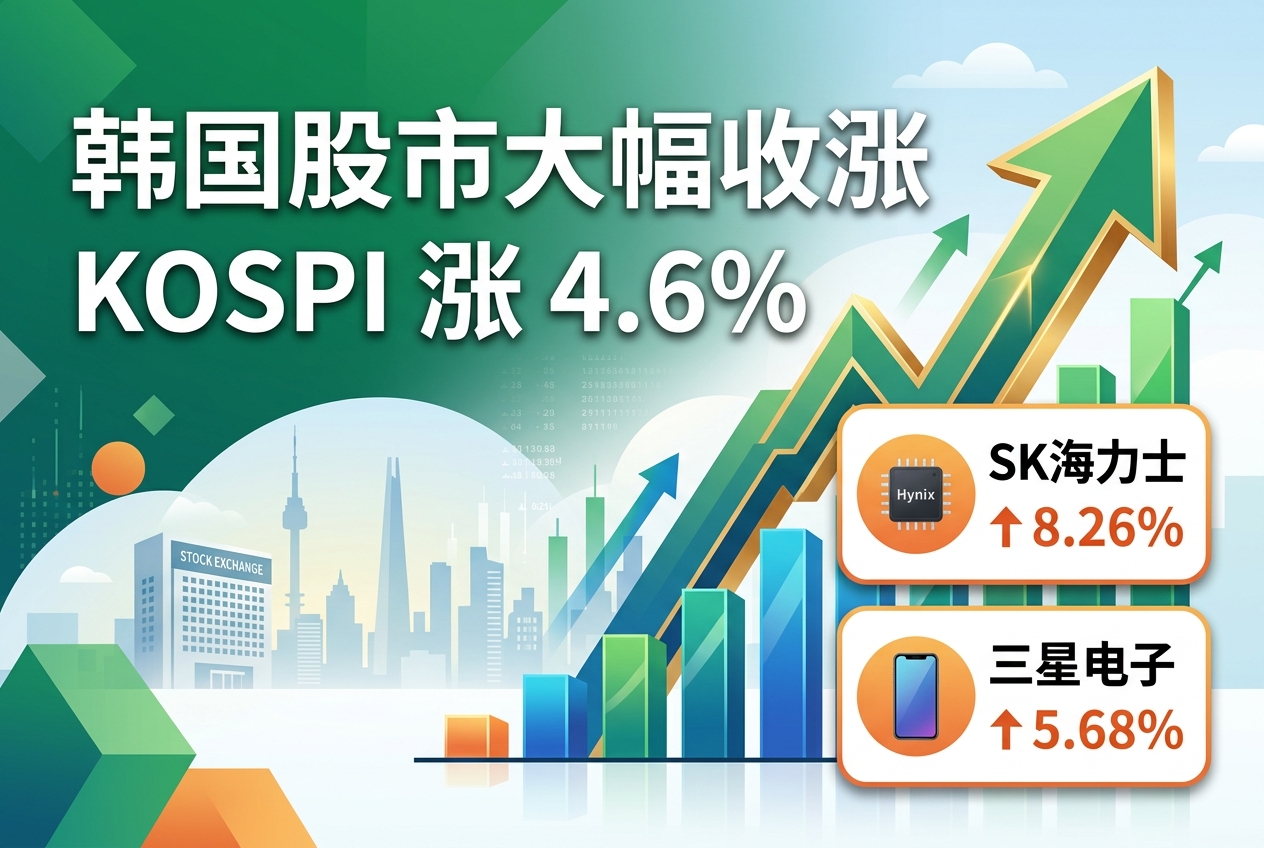 韩国 KOSPI 指数收涨 4.6%,SK 海力士涨 8.26%