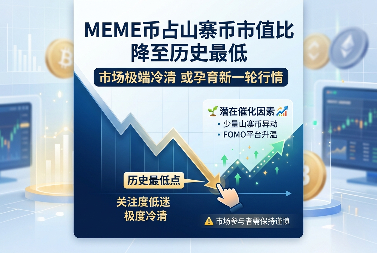 Meme币占山寨币市值比例降至历史最低,极端冷清或孕育新一轮行情
