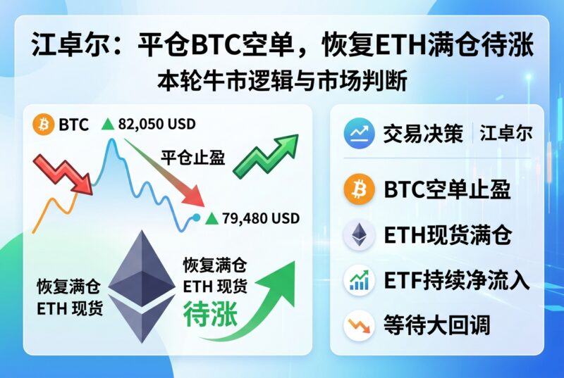 江卓尔:已平仓 BTC 空单,恢复满仓 ETH 现货待涨-指挥使社区 - 真实线索、热点议题与深度观察