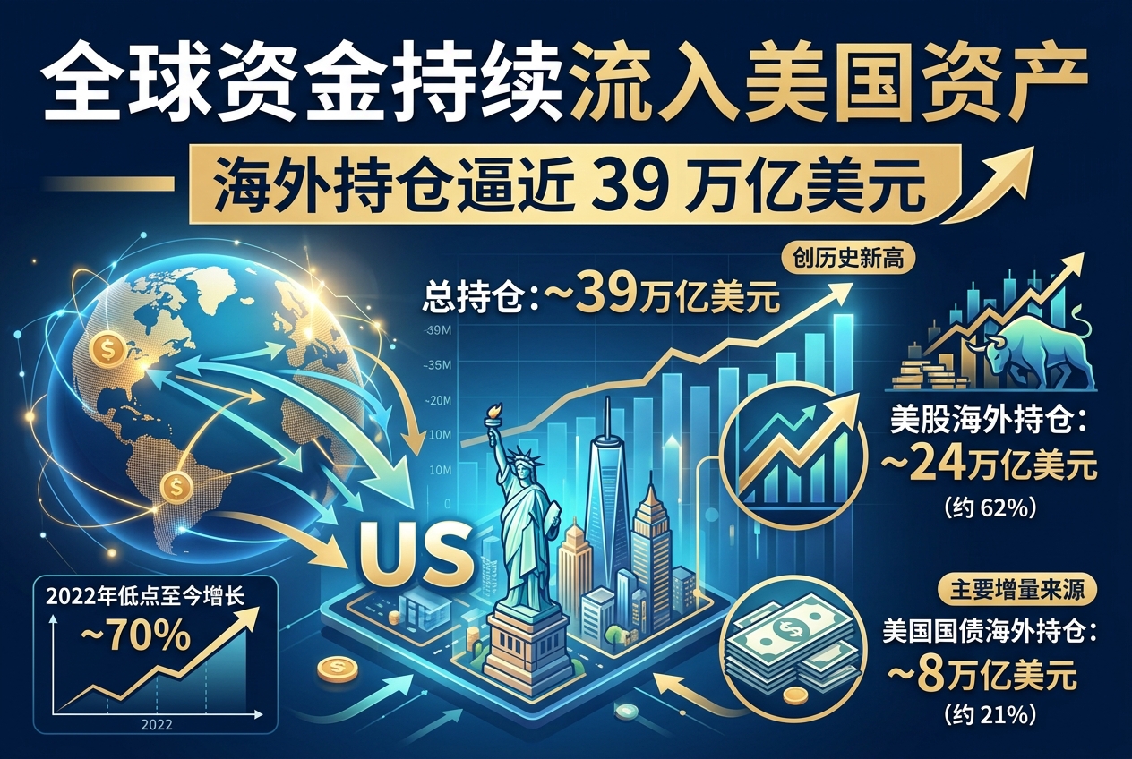 全球资金持续流入美国资产,海外持仓逼近 39 万亿美元