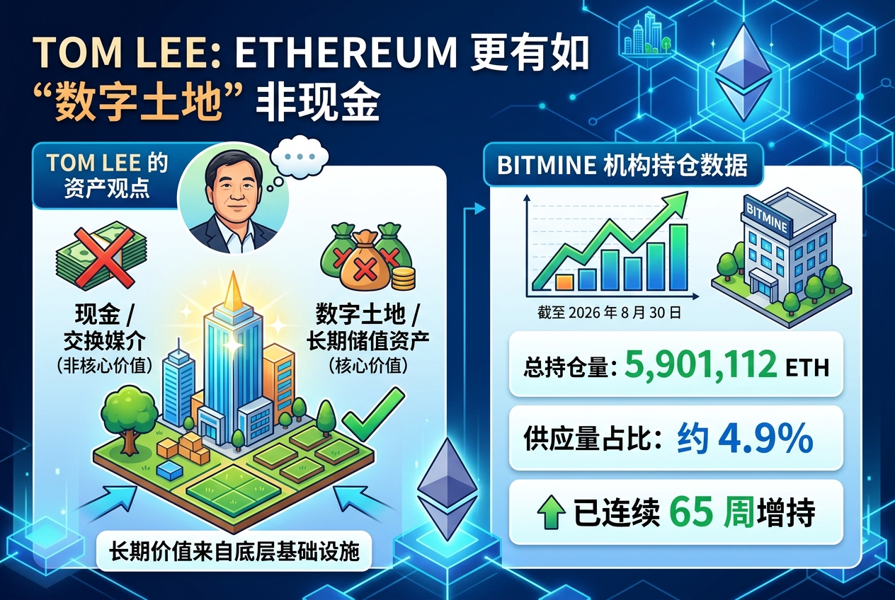 Tom Lee:以太坊更像“数字土地”,而非现金