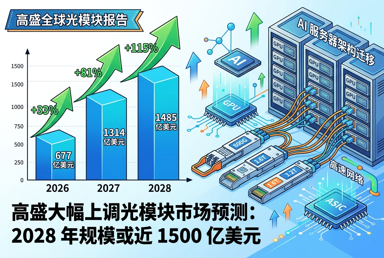 高盛大幅上调光模块市场预测:2028 年规模或近 1500 亿美元