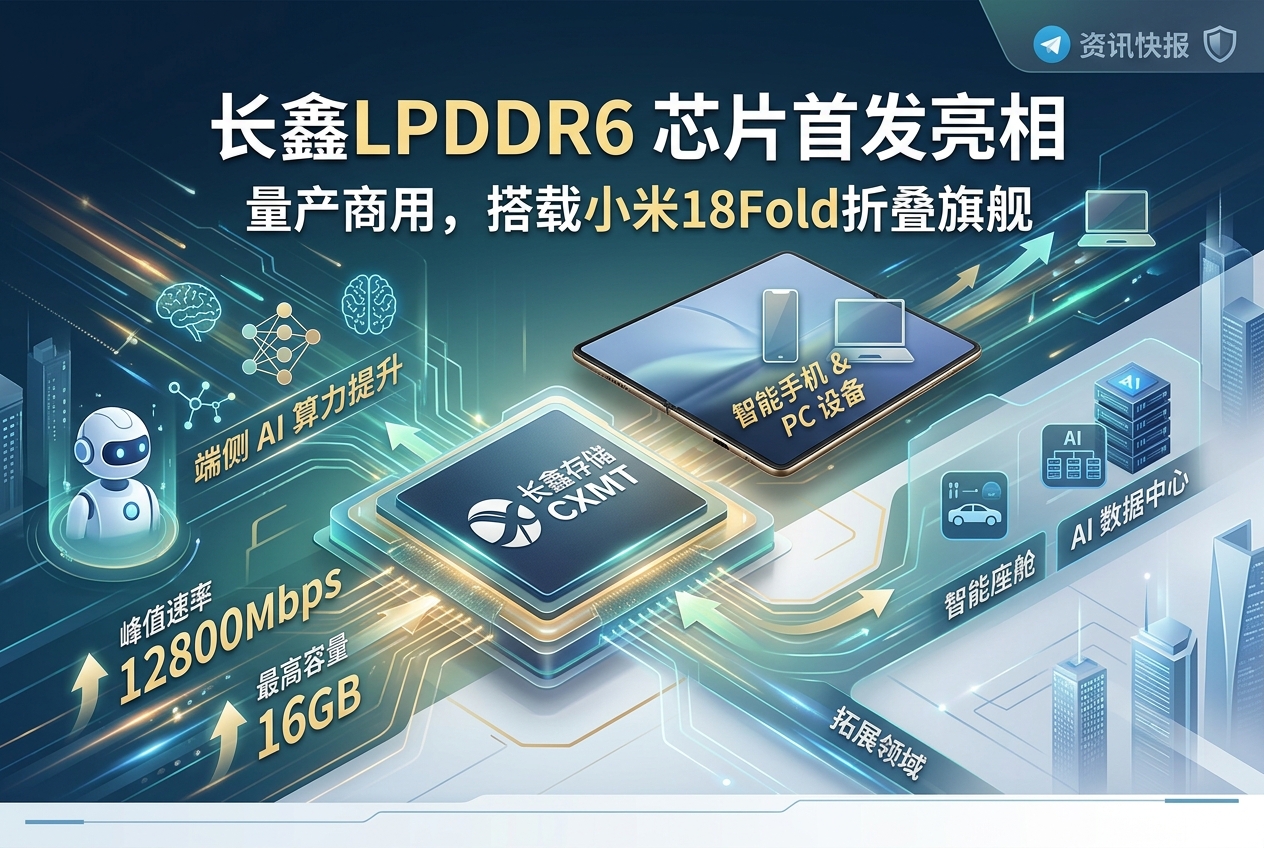 长鑫 LPDDR6 芯片首发亮相,搭载于小米 18Fold 折叠旗舰手机