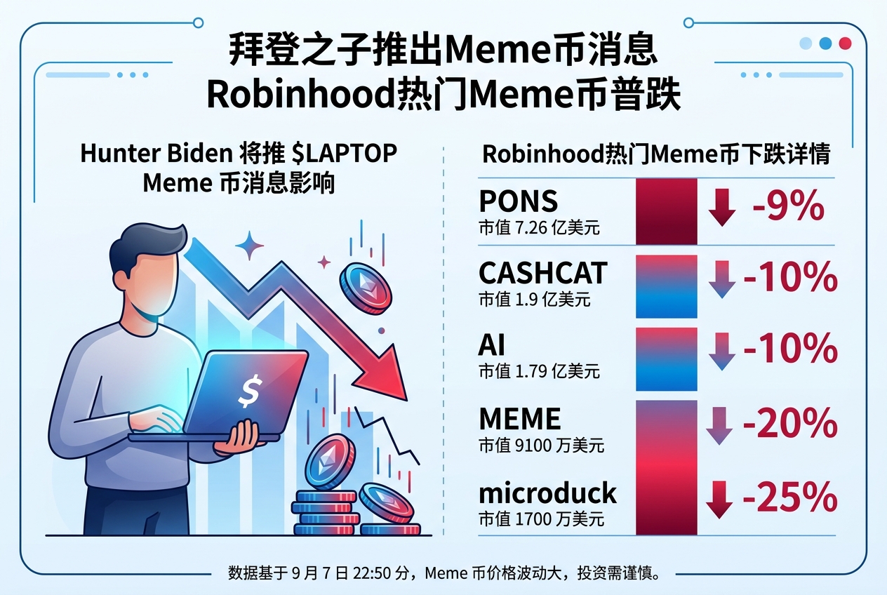 拜登之子 Meme 币消息影响市场,Robinhood 生态热门 Meme 币普跌
