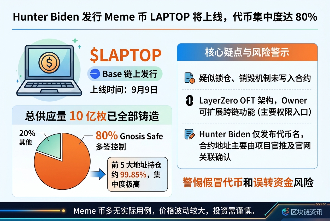 LAPTOP 合约拆解:代币约 132 天前已部署,80% 集中于同一组多签