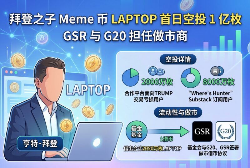 拜登之子 Meme 币 LAPTOP 首日空投 1 亿枚代币,GSR 与 G20 为做市商-指挥使社区 - 真实线索、热点议题与深度观察