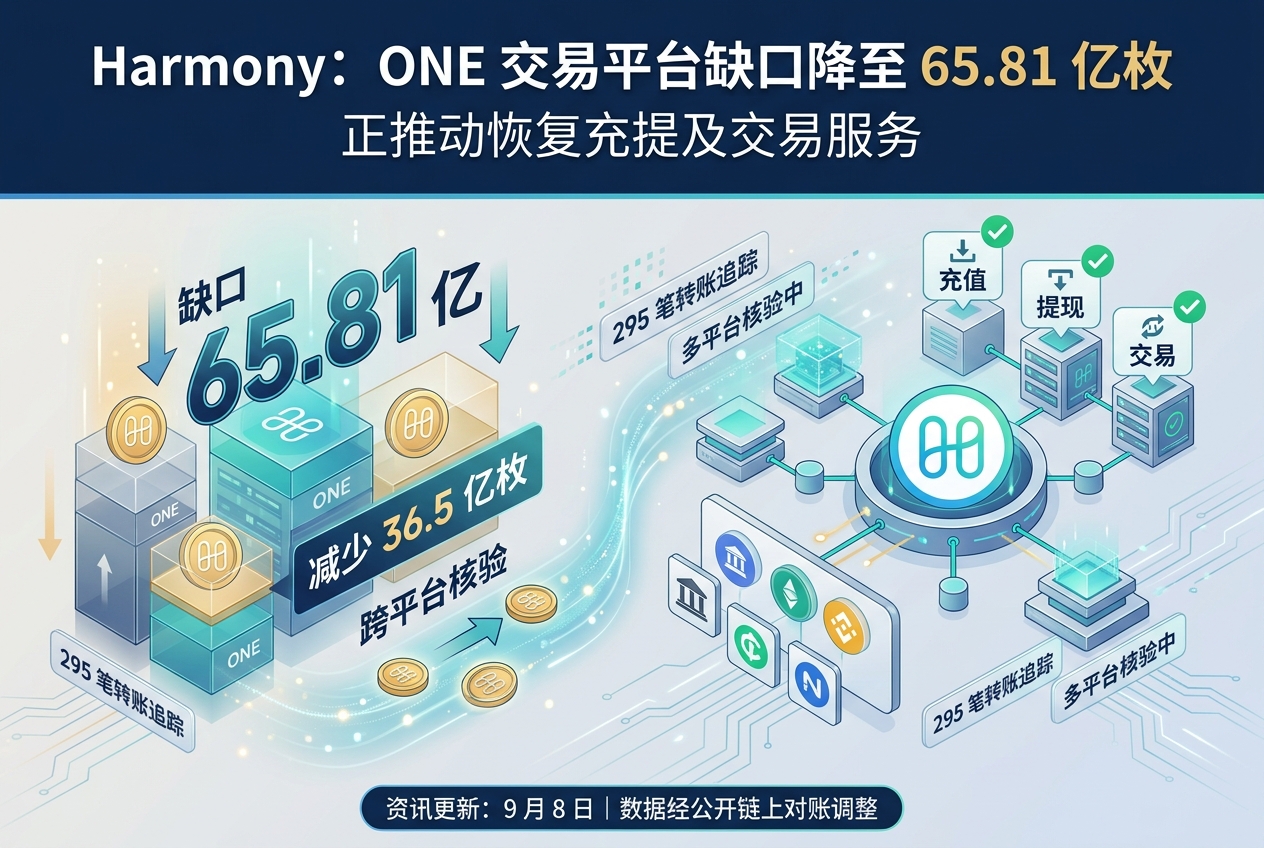Harmony：交易平台 ONE 缺口降至 65.81 亿枚，正推动恢复充提及交易服务