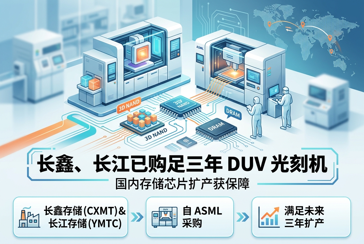 长鑫存储、长江存储据称已采购足量 DUV 光刻机