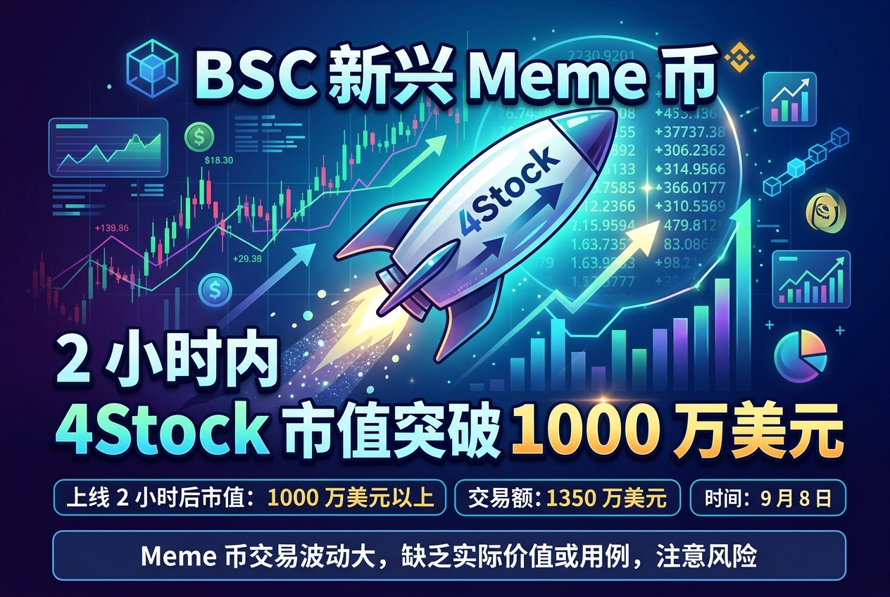 BSC 上 Meme 币 4Stock 上线 2 小时市值突破 1000 万美元