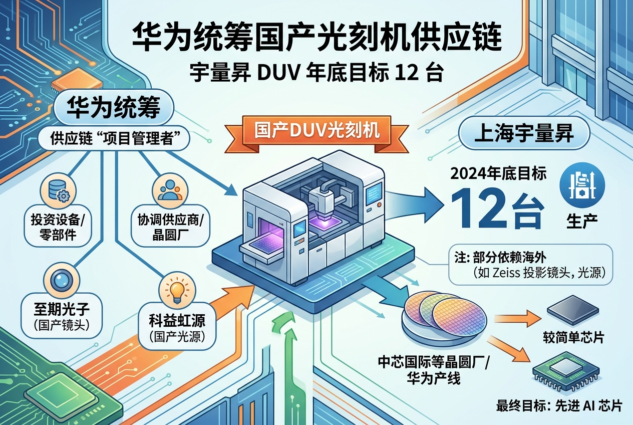 华为被指统筹国产光刻机供应链，宇量昇 DUV 年底目标 12 台
