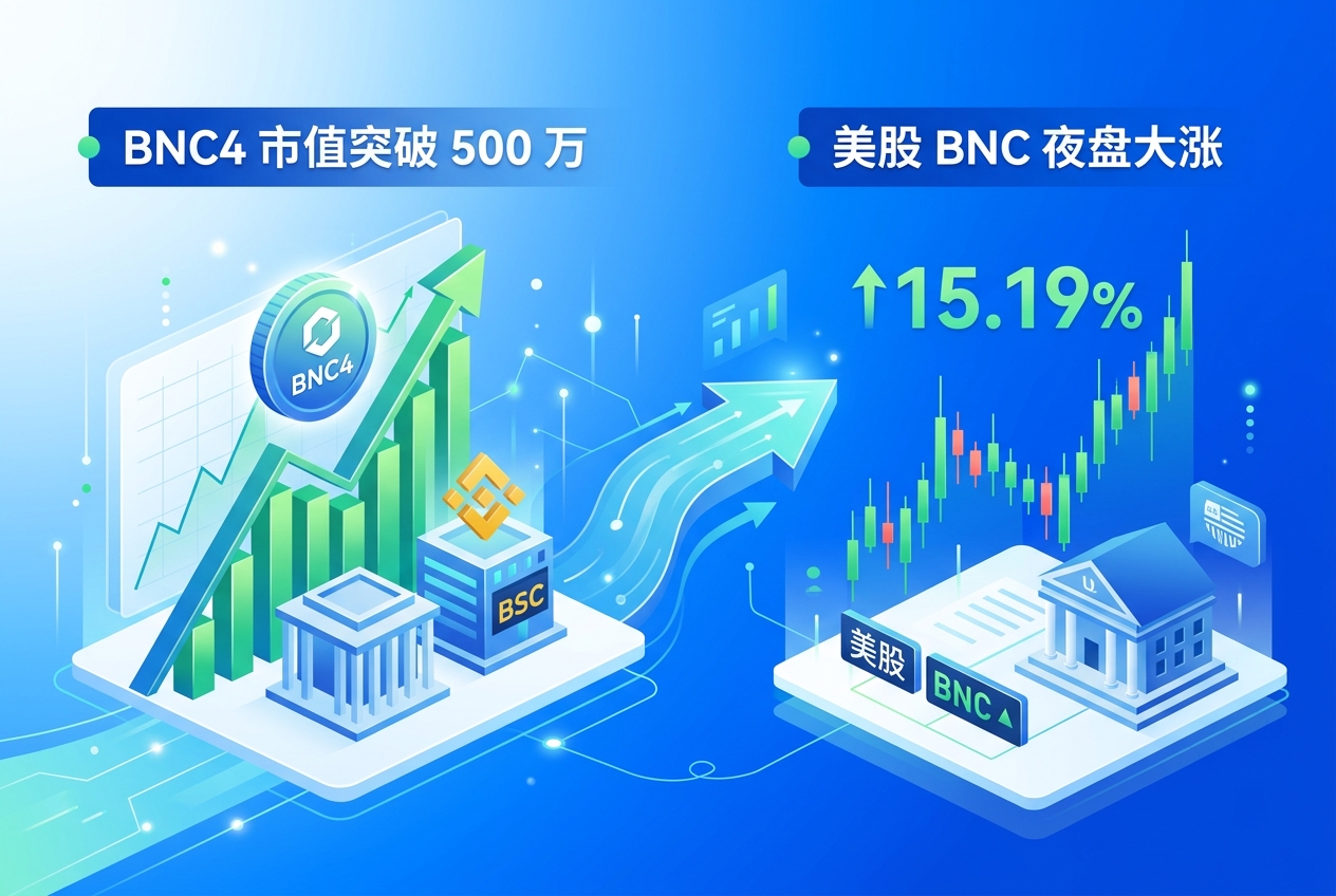 BNC4 市值短时突破 500 万美元,带动美股 BNC 夜盘上涨 15.19%