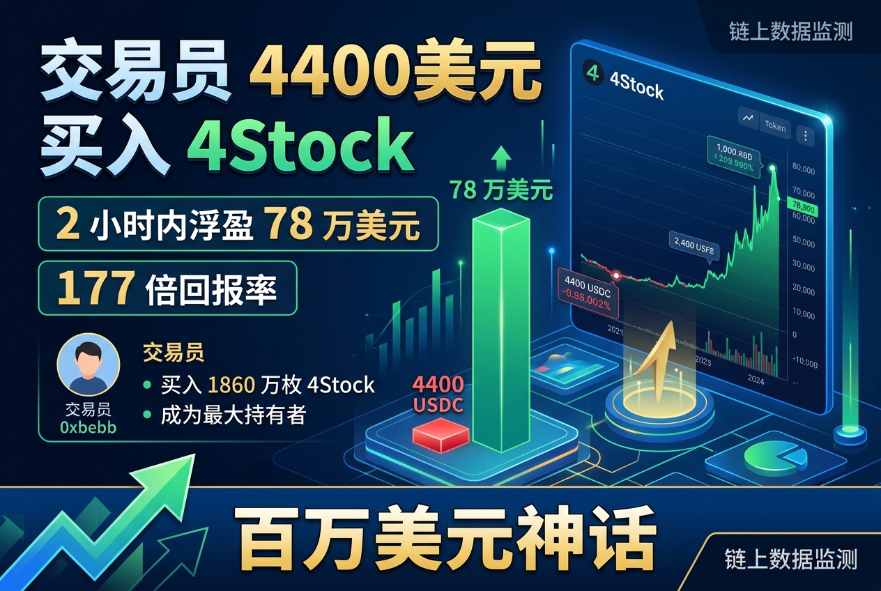 交易员 2 小时内以 4400 美元买入 4Stock,浮盈至约 78 万美元