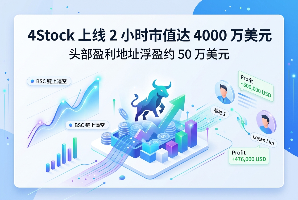 4Stock 上线 2 小时市值达 4000 万美元，头部盈利地址浮盈约 50 万美元