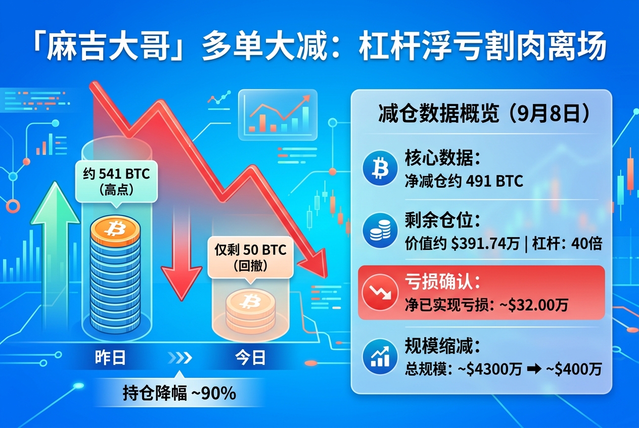 「麻吉」难抗回撤割肉 BTC 多单，规模仅剩此前 10%