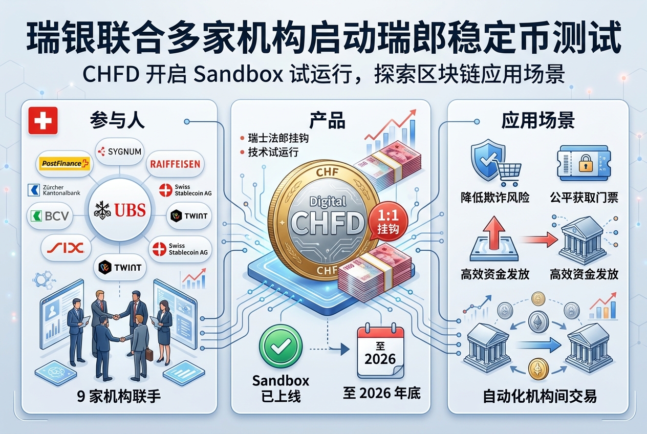 瑞银联合多家瑞士机构启动瑞郎稳定币测试,CHFD 已上线试运行