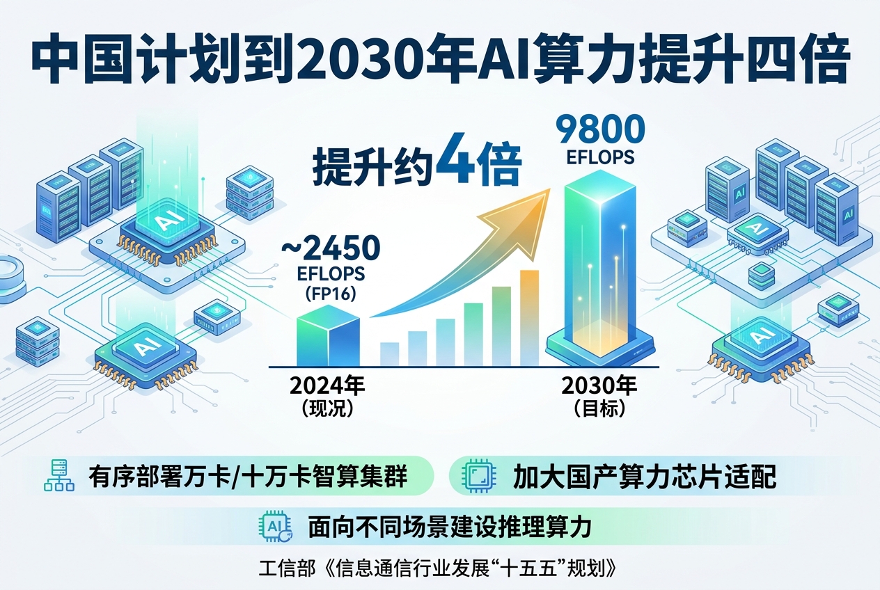 中国计划到2030年将AI算力提升四倍