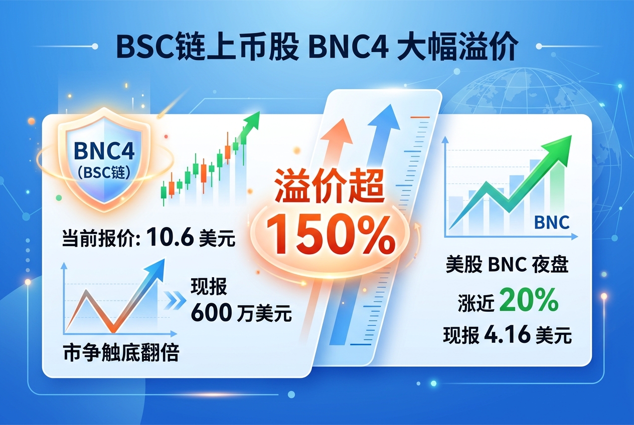 BSC 链上币股 BNC4 再度较正股 BNC 溢价超150%,币价反弹至 10.6 美元