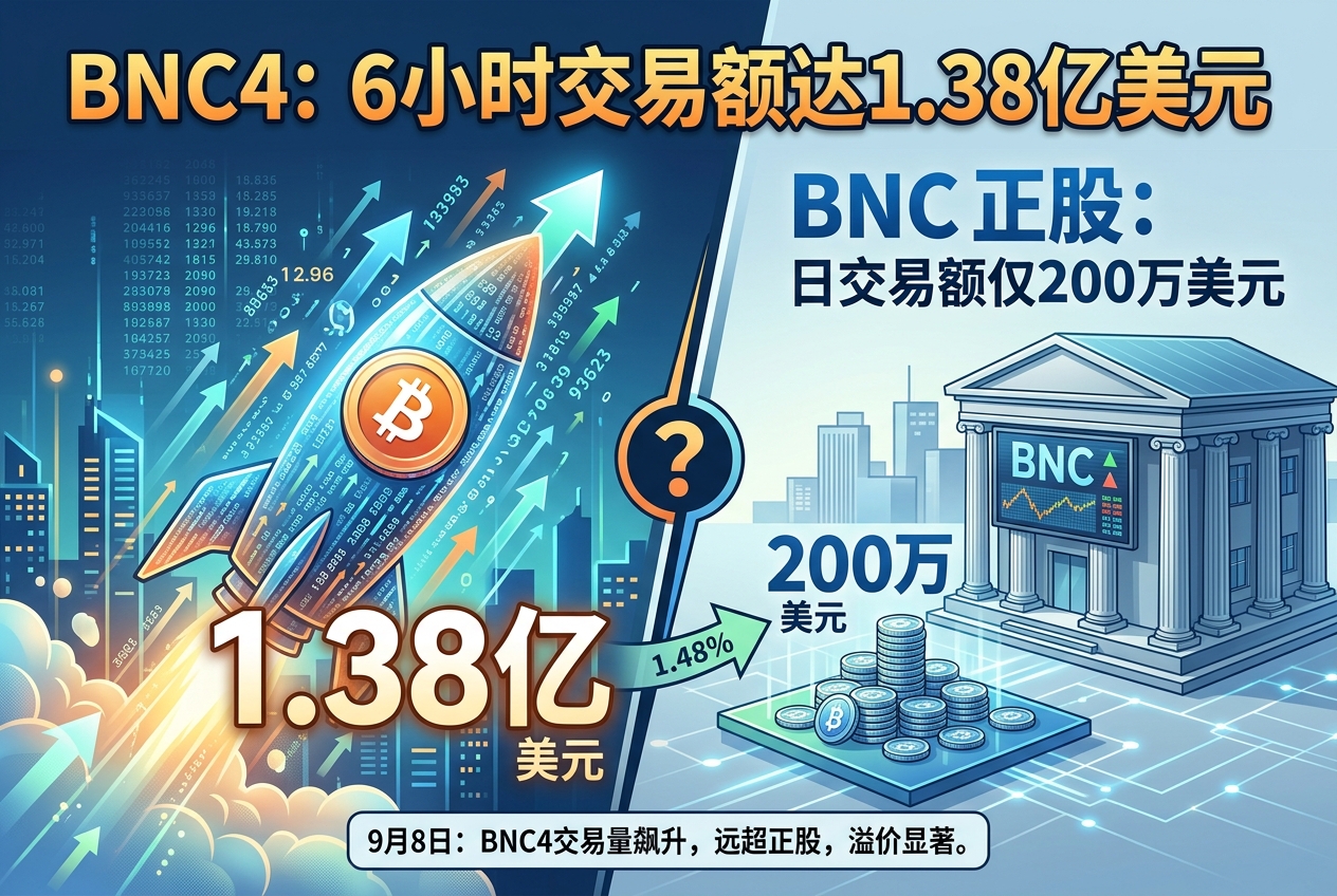 BNC4 6 小时交易额达 1.38 亿美元，正股 BNC 日交易额仅 200 万美元