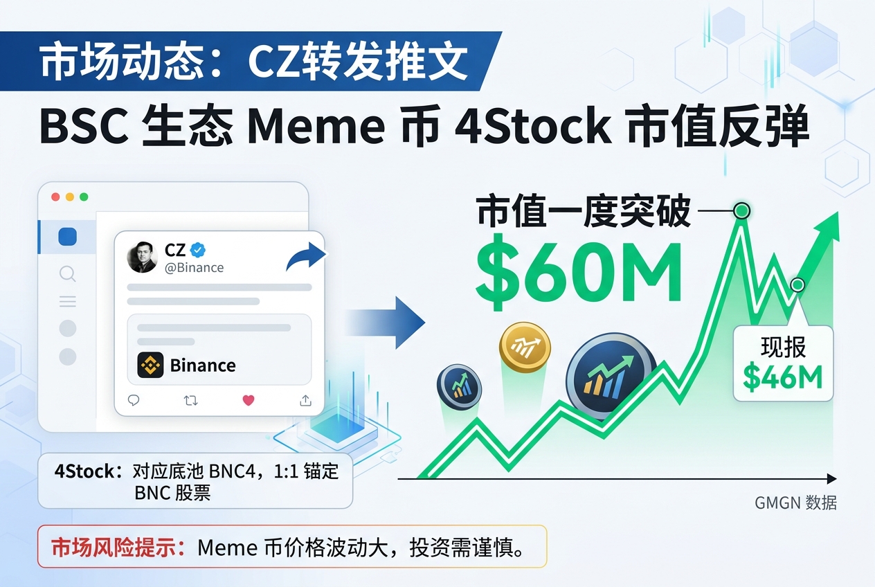 CZ转发BNC相关推文，4Stock市值反弹突破6000万美元