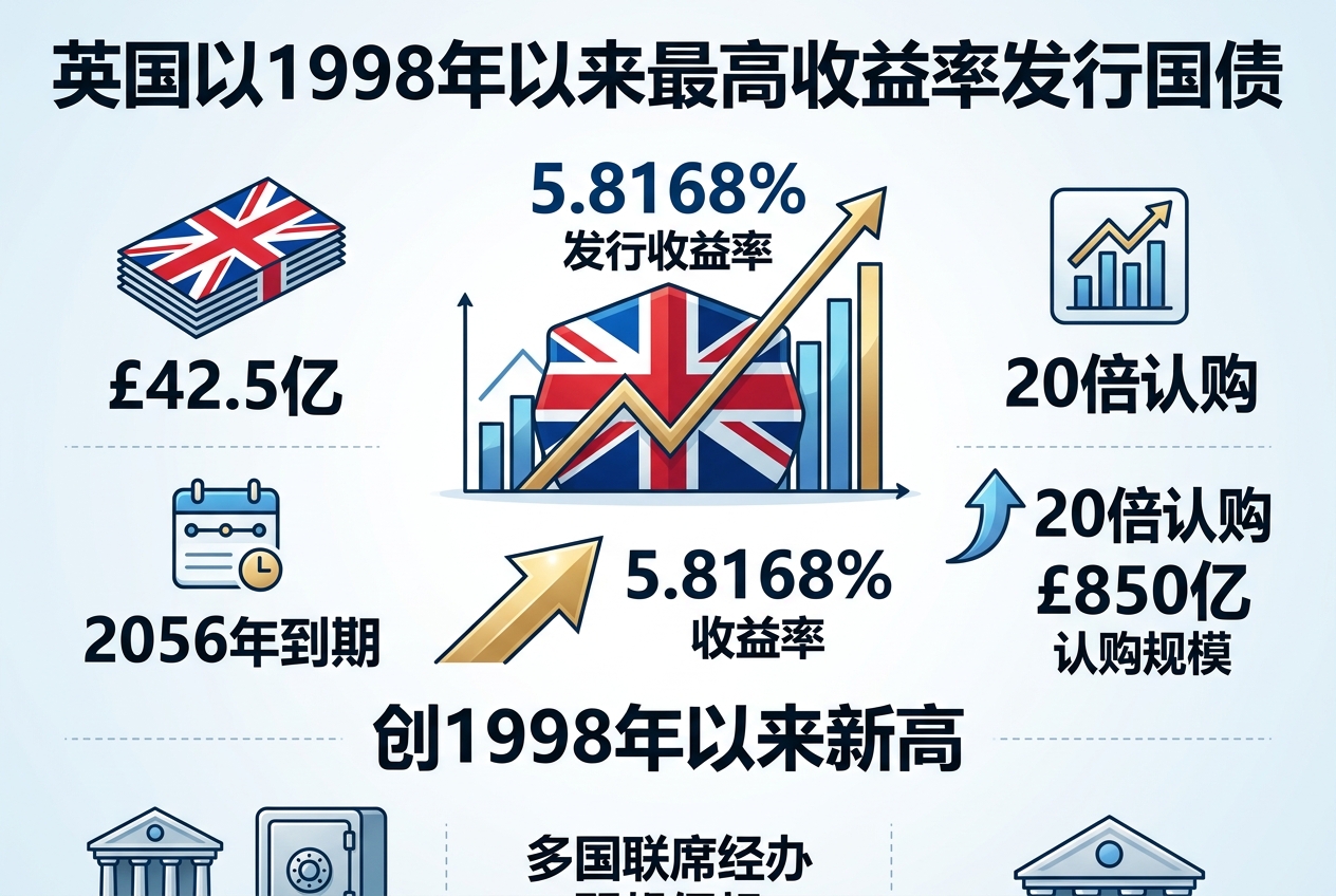 英国以至少 1998 年以来最高收益率发行国债