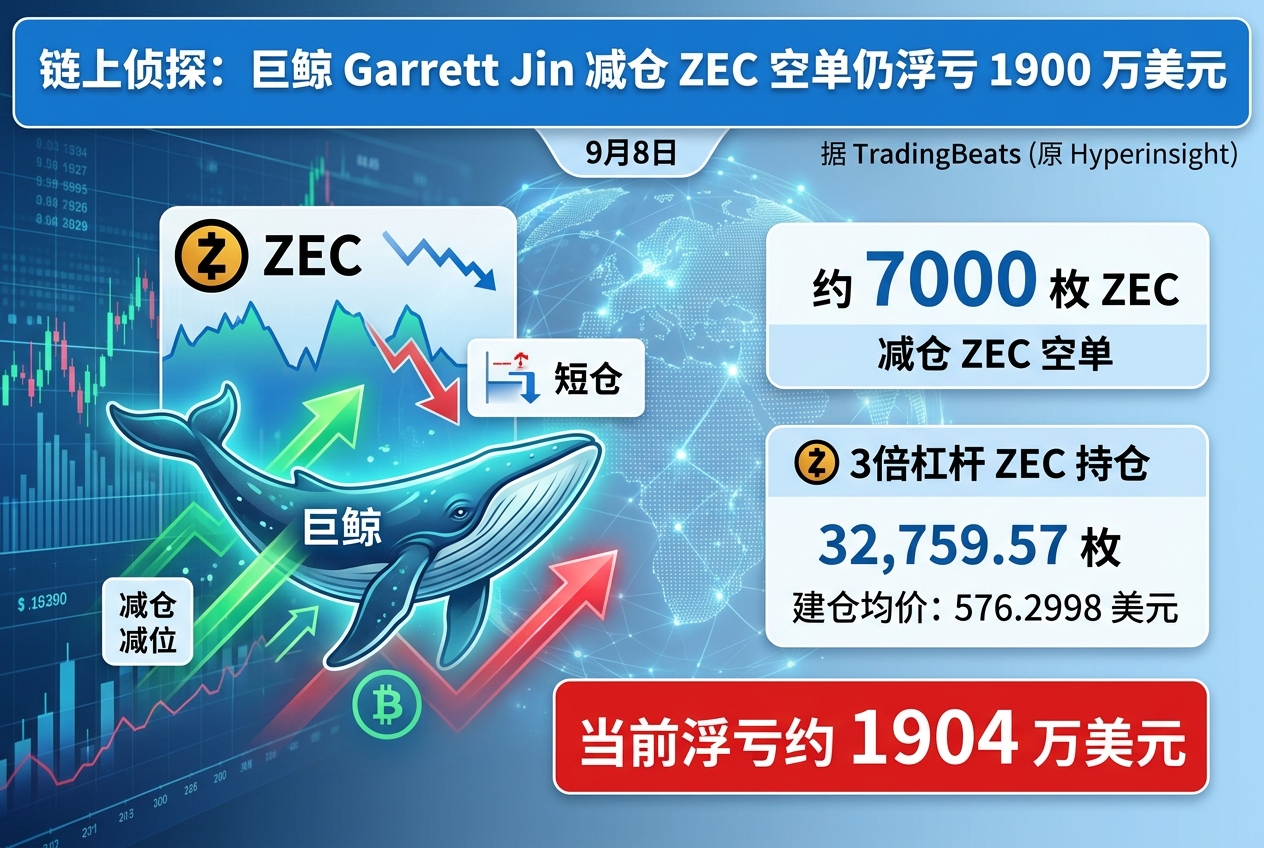链上侦探:Garrett Jin 减仓 ZEC 空单,仍浮亏 1900 万美元