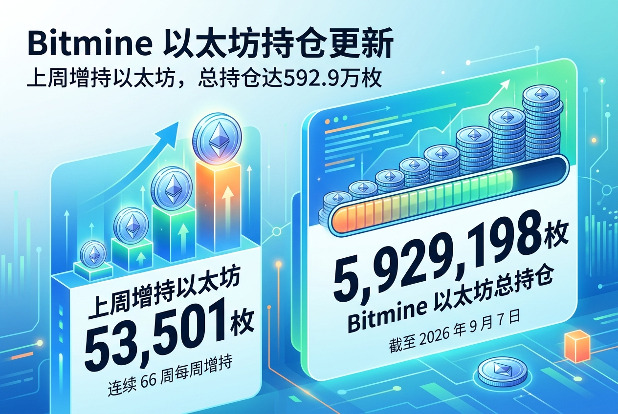 Bitmine 上周增持以太坊,总持仓升至约 592.9 万枚
