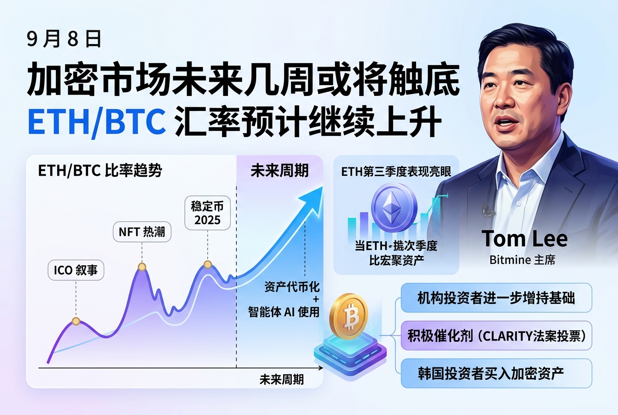 Tom Lee:加密市场或将在未来几周触底,ETH/BTC 汇率预计继续上升
