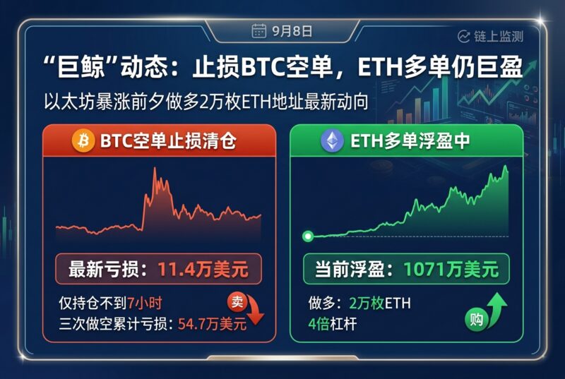 “暴涨前夕做多2万枚ETH”巨鲸再度平仓BTC空单，亏损11.4万美元-指挥使社区 - 真实线索、热点议题与深度观察